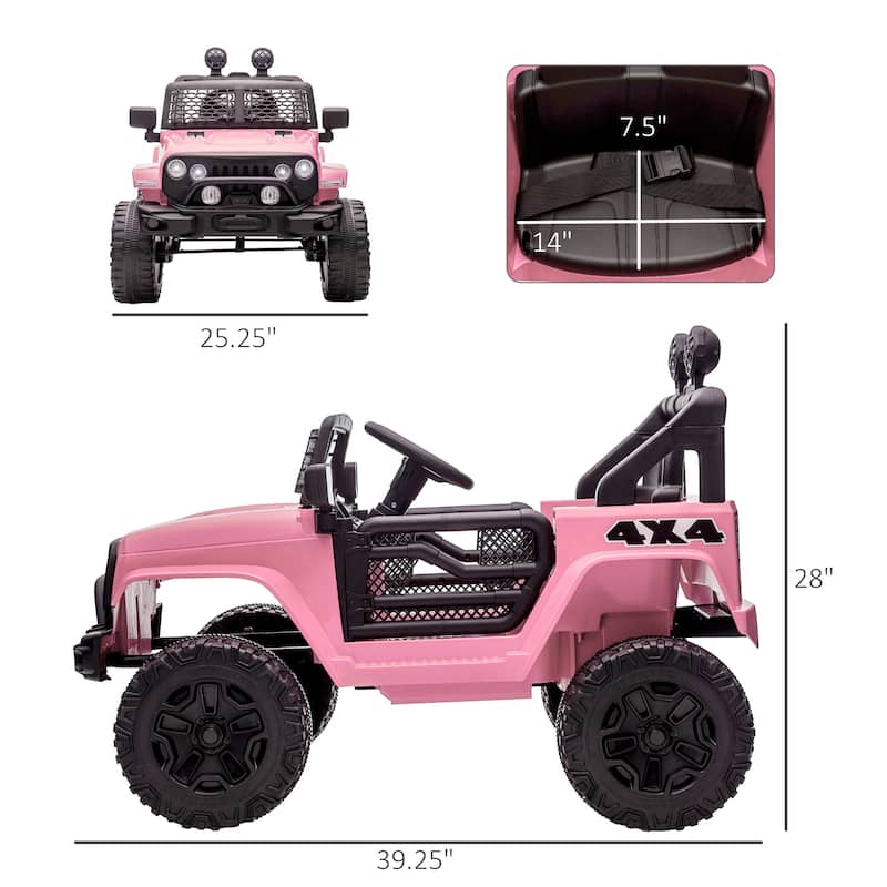Pink Parent Remote Electric Truck Toy with Adjustable Speed, Off-Road Vehicle for Kids with LED, Electric Car with Seat Belts
