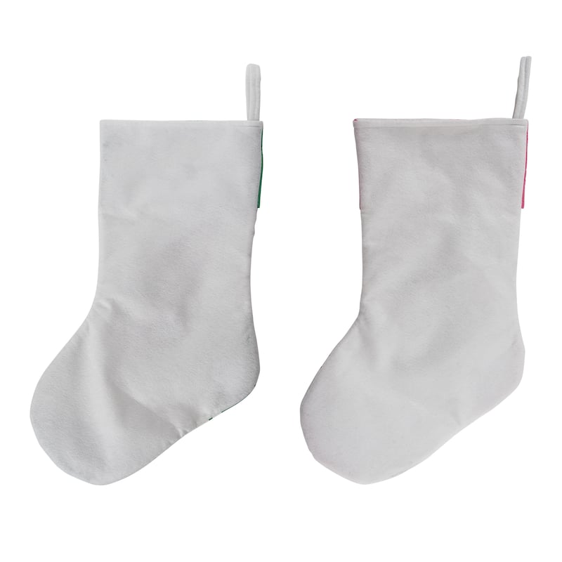 Transpac Fabric Gnaughty Gnome Stocking Set of 2 Christmas Home Decorations