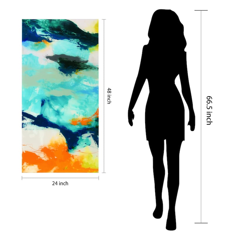 "Tidal Abstract 2" Frameless Free Floating Tempered Glass Panel Graphic Wall Art