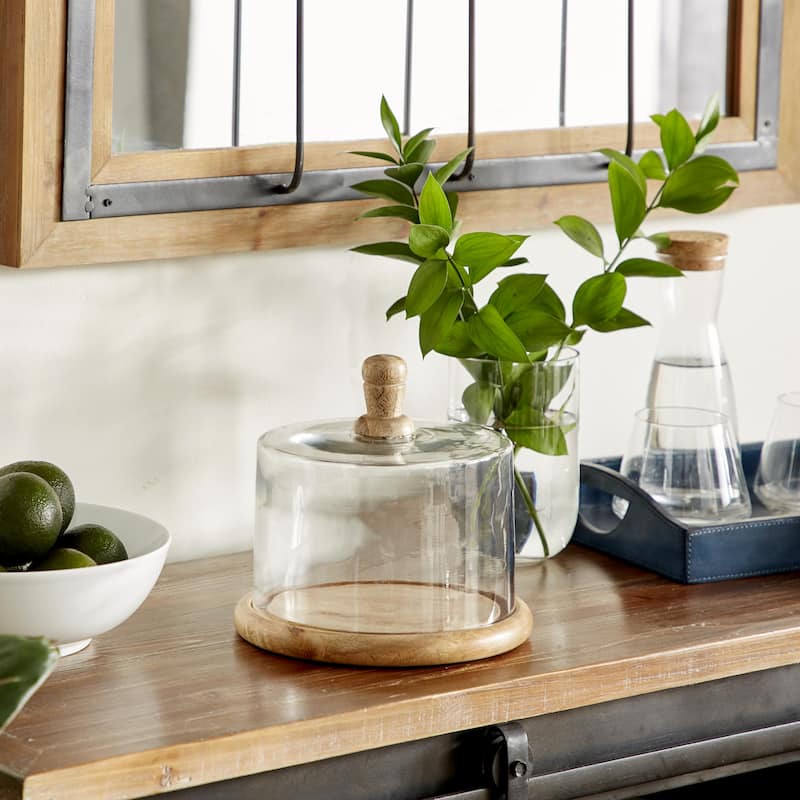 Glass Cake Stand with Glass Lid - Brown - Roche River Decor