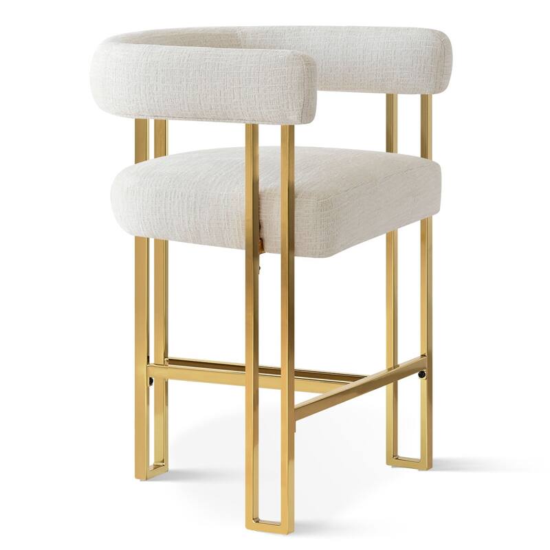 25" Seat Height Upholstered Chenille Gold Matel Counter Stool