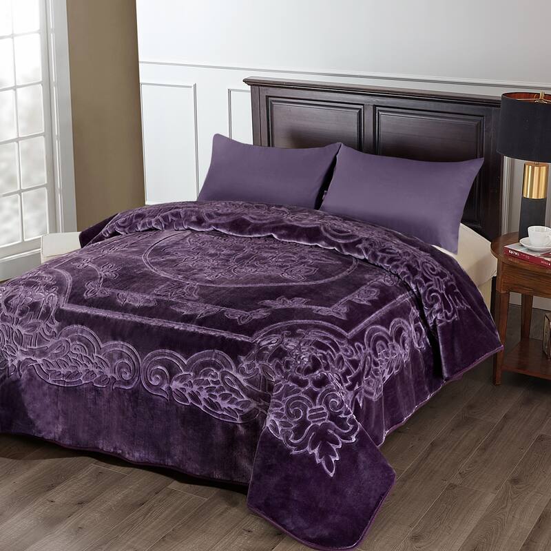 Luxury Embossed Floral Fleece Blanket - Purple
