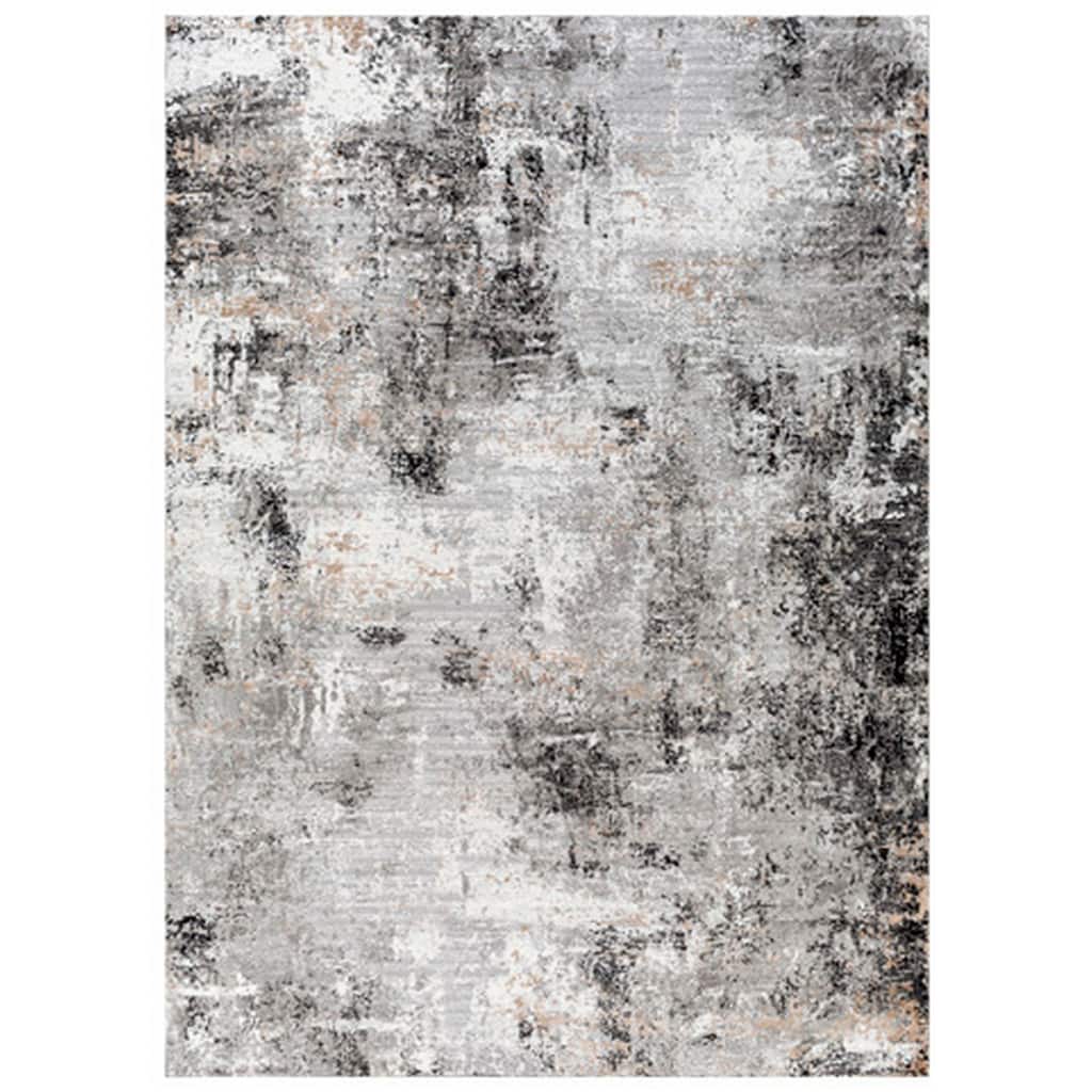 Ley 5 x 7 Area Rug, Abstract Pattern, Polyester, Jute, Black Gray White - 5 x 7