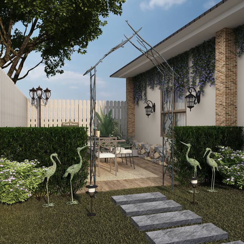 Metal Bird Indoor Outdoor Arched Garden Arbor with Sculpted Branches - Black - Roche River Decor