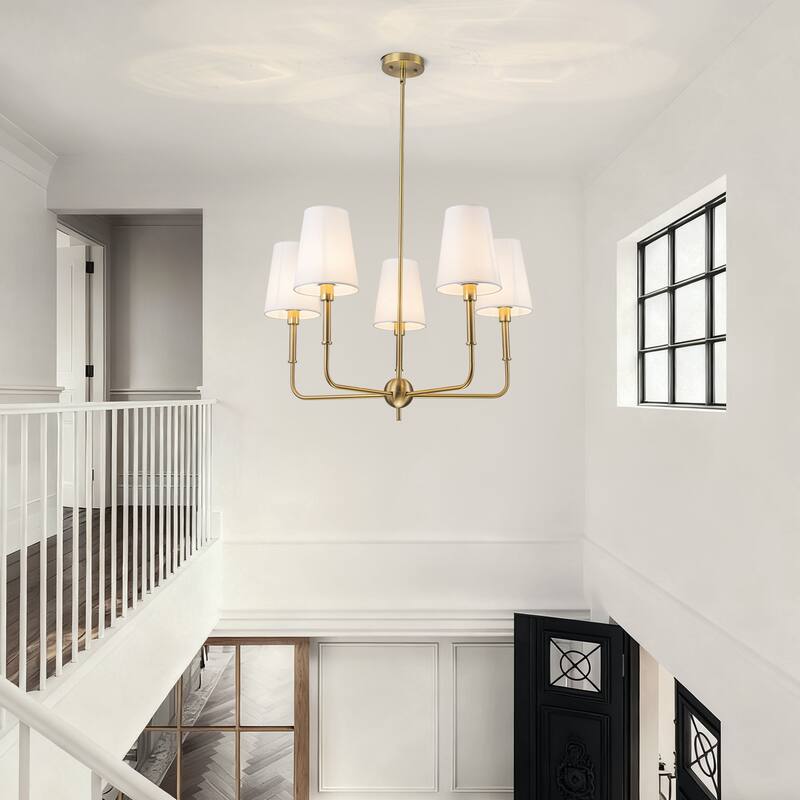 Starsky 5-Light Classic Traditional Chandelier with White Fabric Shades