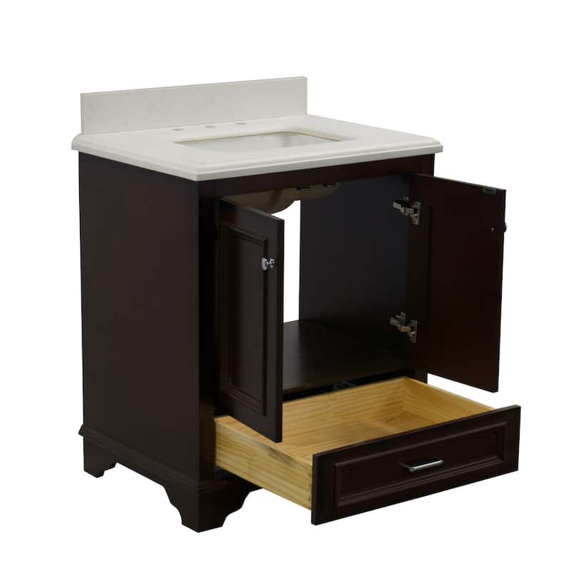 KitchenBathCollection Nantucket 30" Bathroom Vanity with Quartz Top