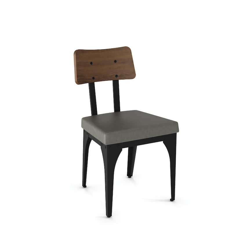 Amisco Symmetry Set of 2 Upholstered Dining Chairs with Wood Backrest - Grey Faux Leather / Black Metal