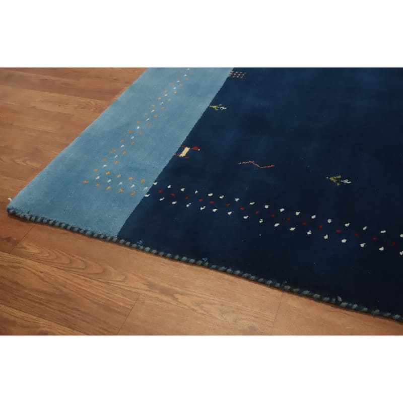 Hand Knotted Oriental 100% Wool Carpet Tribal Animal Pictorial Navy Blue & Blues Gabbeh Area Rug - 5' 9'' X 4' 2''