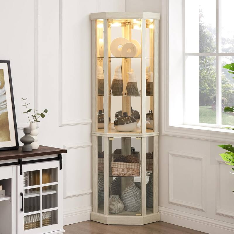 Roomfitters Glass Display Cabinet, Corner Display Case for Living Room, Antique Collection
