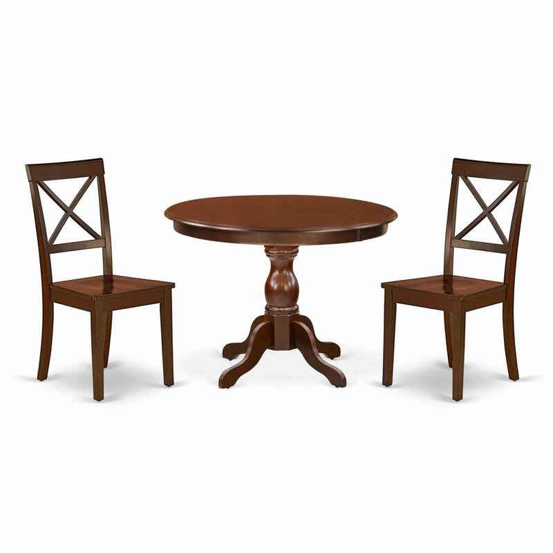 3-Piece Mahogany Finish Solid Wood Top - Dining Room Set - Seats 4