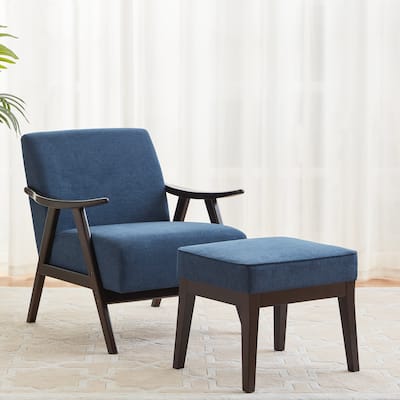 Upholstered Accent Chair with Ottoman - Mid-Century Design, Solid Wood Armchair