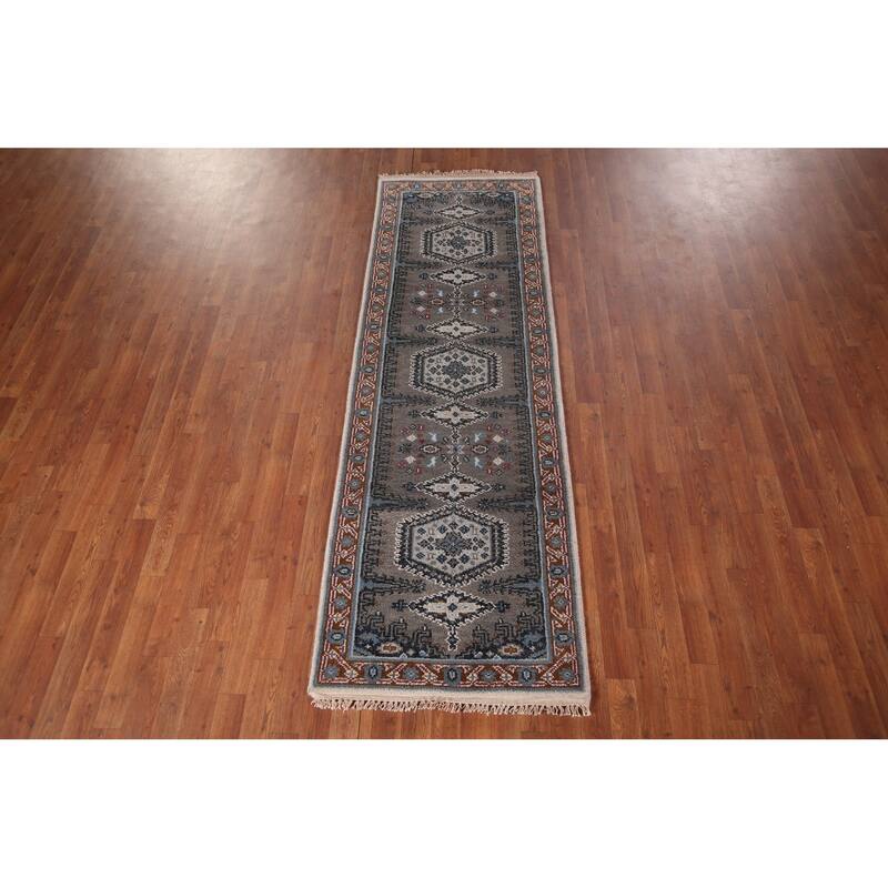 Gray Viss Oriental Runner Rug Hand-Knotted Wool Carpet - 2'7"x 8'0"