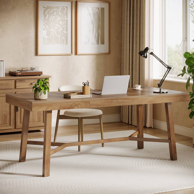 70.8-Inch Executive Desk, Large Computer Desk for Home Office, Modern Style, Oak