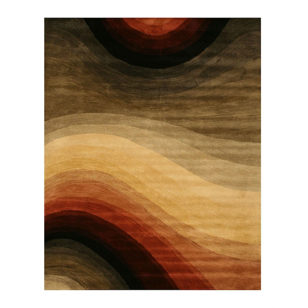 Multicolored Hand-Tufted Wool Contemporary Desertland Rug, 9'9 Round, Plush Vibrant Accent - L