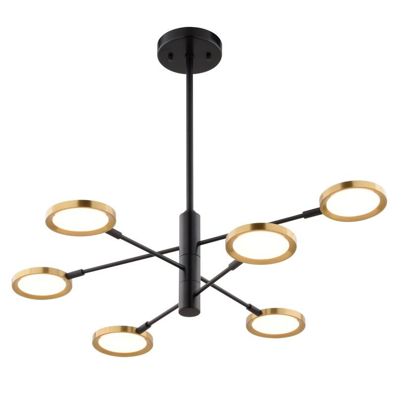 Cullerto 6L Matte Black and Gold Contemporary LED Pendant Light Adjustable Arms - 34.75-in W x 16.5-in H x 34.75-in D