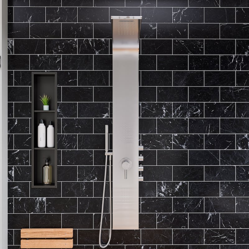 ALFI brand 8" x 36" Brushed Black PVD Stainless Steel Vertical Triple Shelf Shower Niche