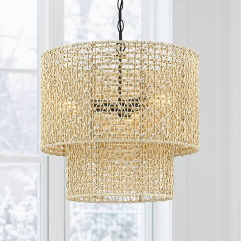 4-Light Bohemian Rattan Pendant Light - W19" x H79" - 19 in. W - 19 in. W