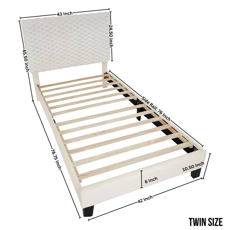 Plush 3D Upholstered Platform Bed in White Dove, Twin