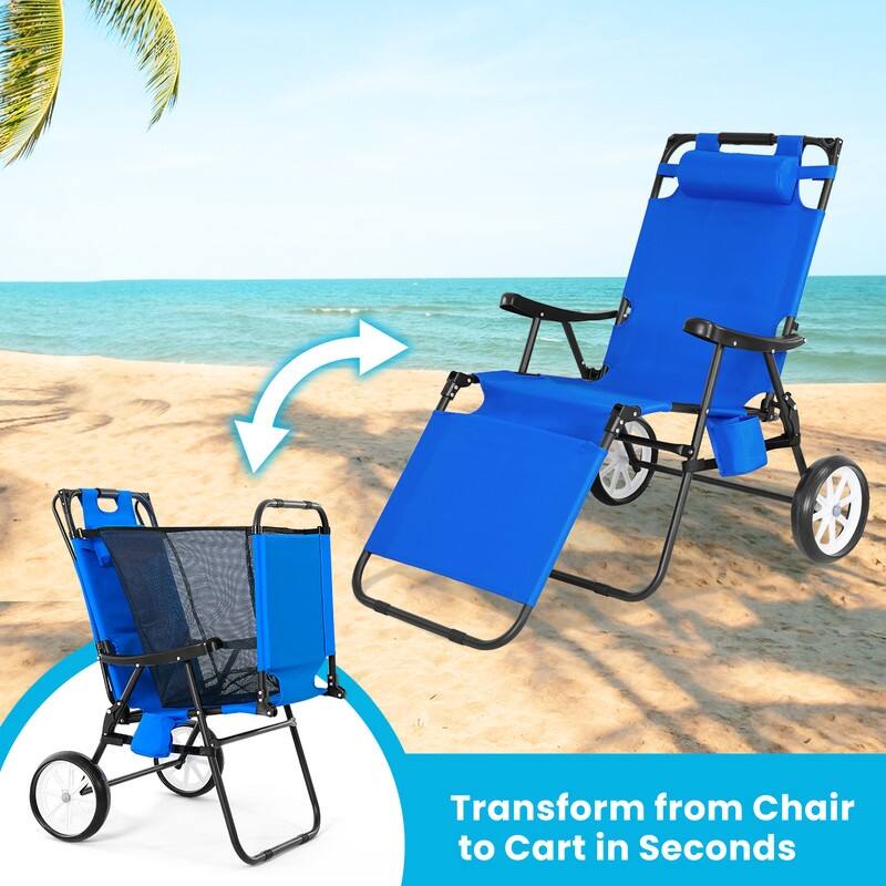 Beach Lounge Chair with Wheels and Canopy, Perfect for Pool or Picnic