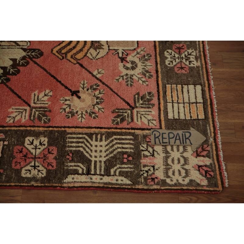 Hand Knotted Oriental 100% Wool Carpet Transitional Geometric Pink Khotan Area Rug - 8' 10'' X 5' 0''
