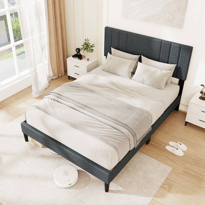 Gymax Twin / Full / Queen Size Bed Frame w/ Vertical Channel Tufted