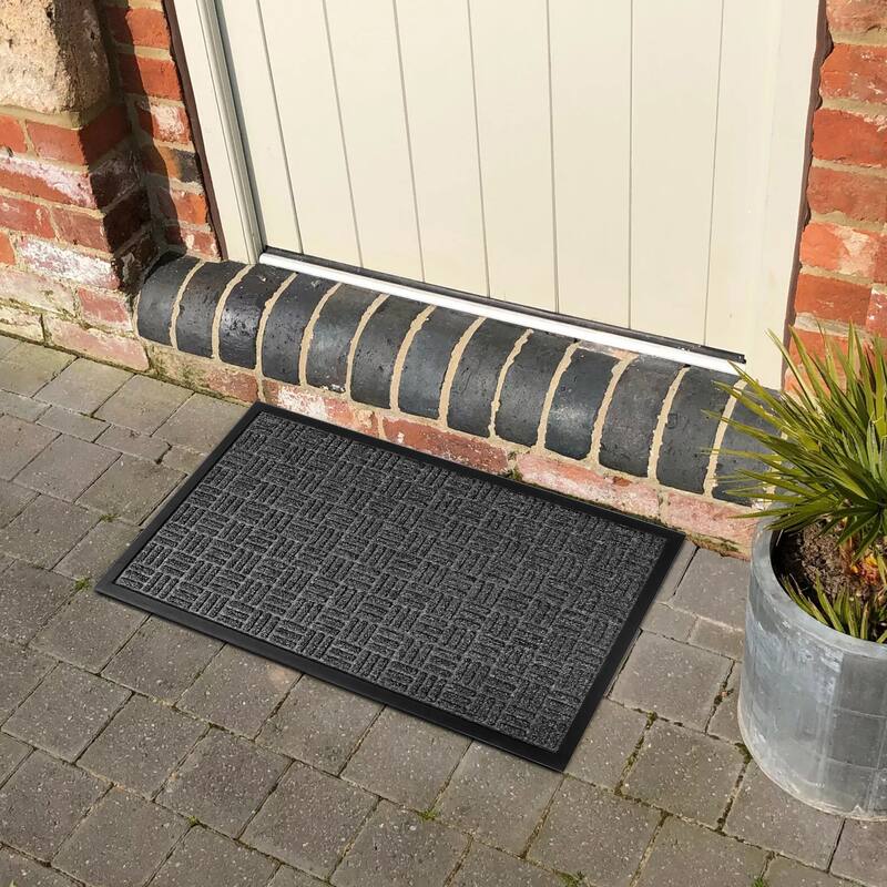 Outdoor Front Door Mat Checkerboard Yvan Polypropylene Rubber Rug Grey