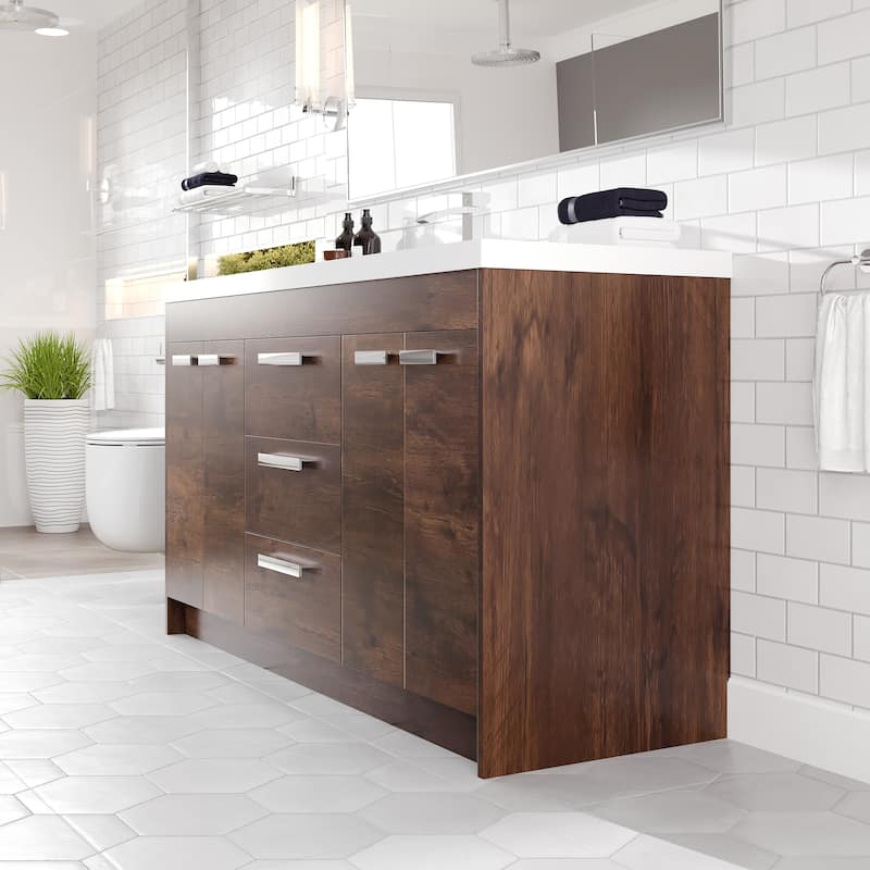 Eviva Lugano 60"W x 20"D Bathroom Vanity with White Acrylic Countertop and Integrated Sink
