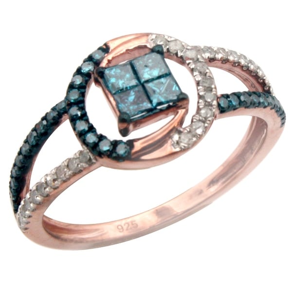 0.50ct Blue Color Princess and Round Diamond With Real Diamond Stylist Engagement Ring