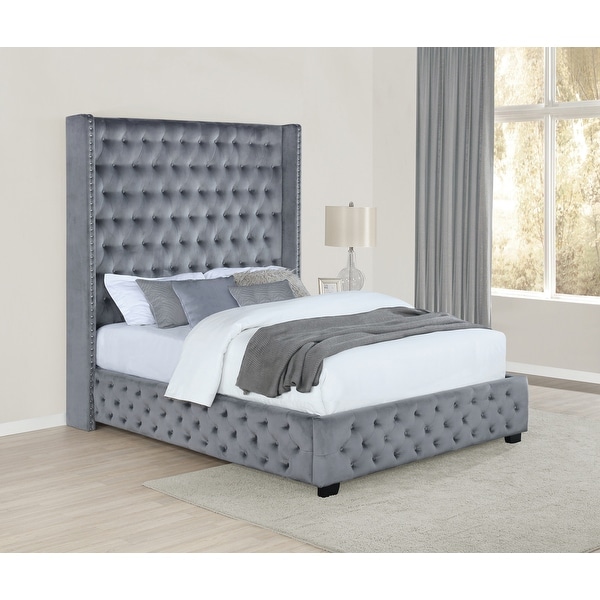 Rocori Grey Wingback Tufted Upholstered Bed On Sale Bed Bath