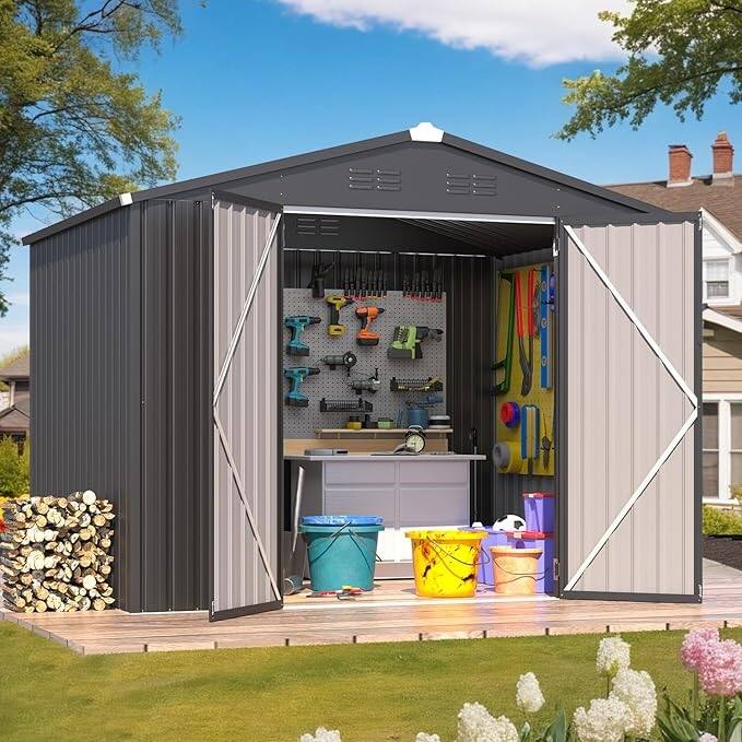 AECOJOY Outdoor Metal Storage Shed with Lockable Door