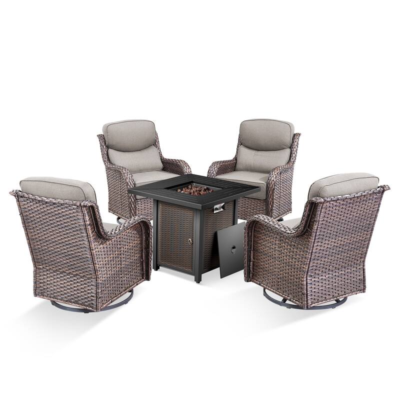 Pocassy 30 Inch Fire Pit Table with Sofa Swivel Chair Set