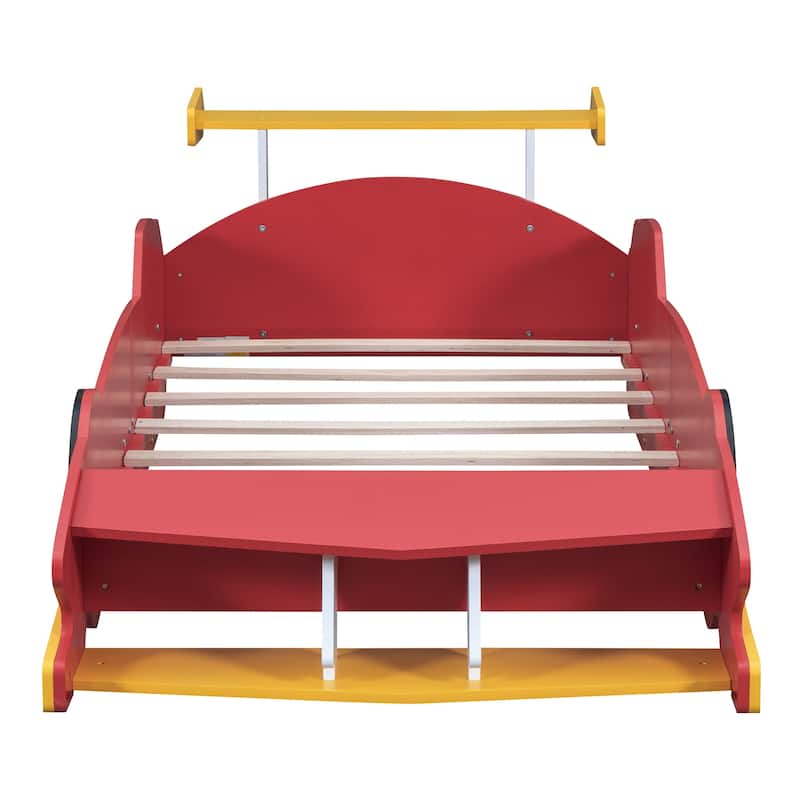 Race Car-Shaped Platform Bed with Wheels