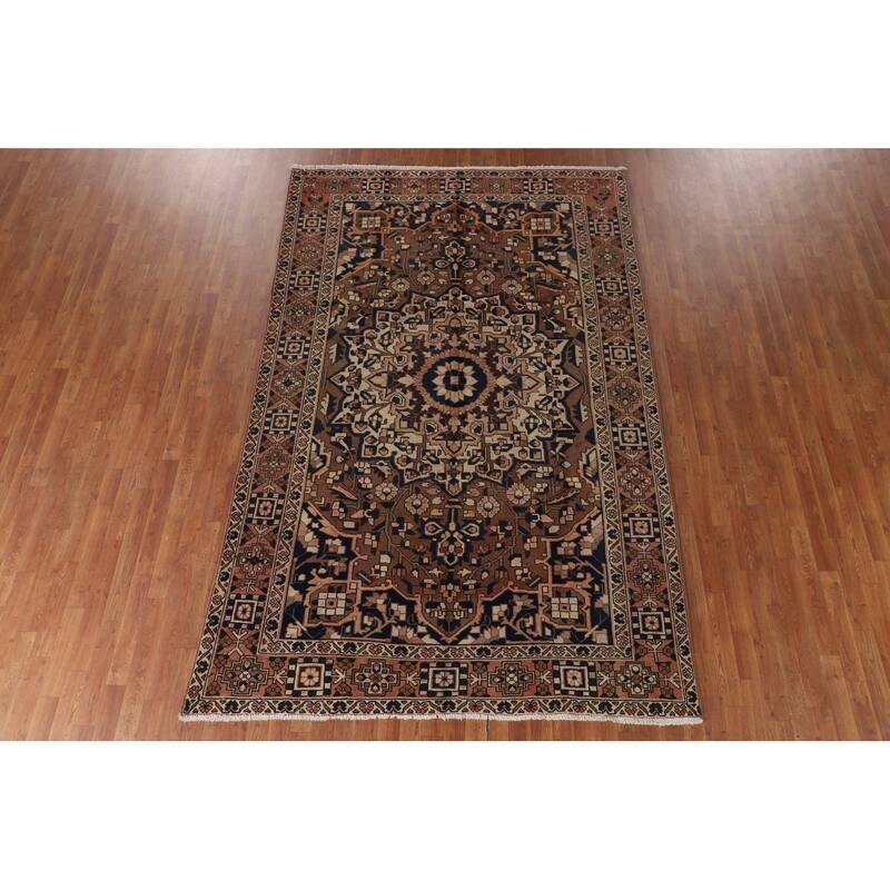Brown Bakhtiari Persian Vintage Area Rug Hand-Knotted Wool Carpet - 6'6"x 10'1"