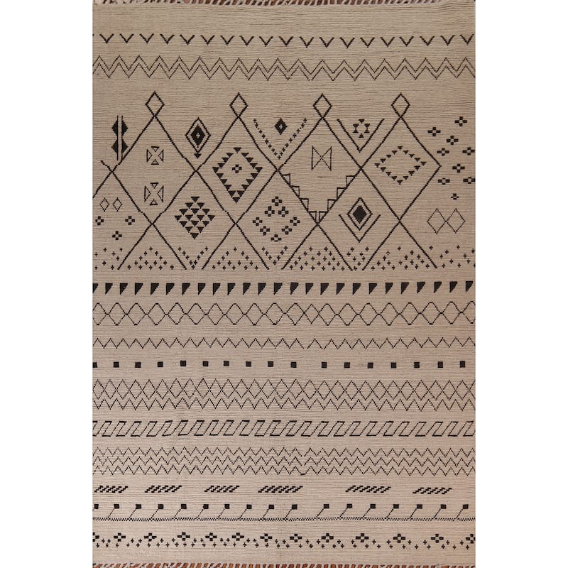 Ivory Moroccan Oriental Area Rug Hand-Knotted Wool Carpet - 8'10"x 12'3"