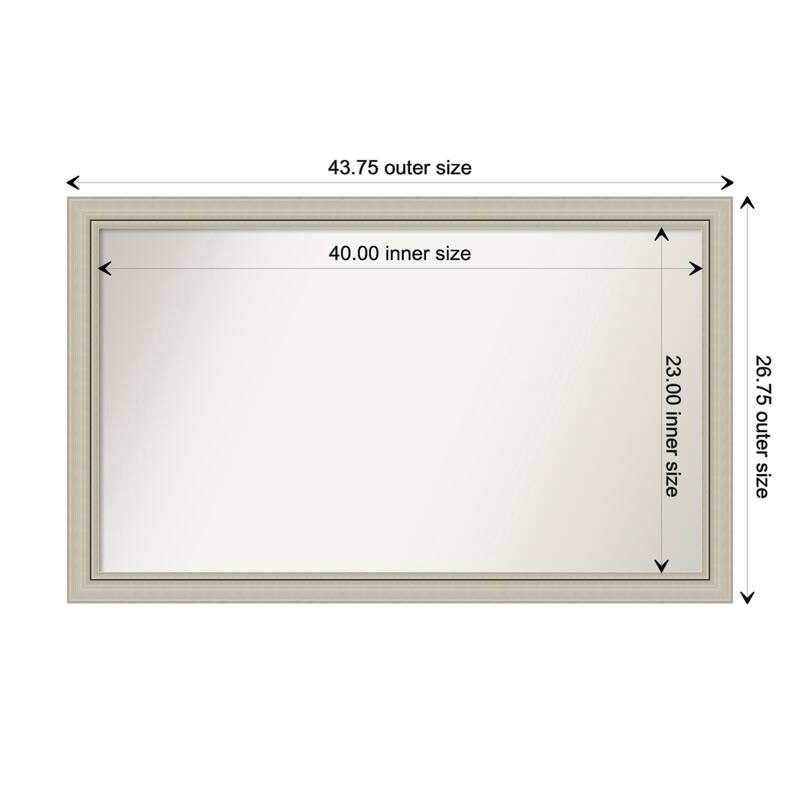 Romano Silver Narrow Framed Non-Beveled Custom Wall Mirror, Bathroom Vanity Mirror - Outer Size: 43.75 x 26.75