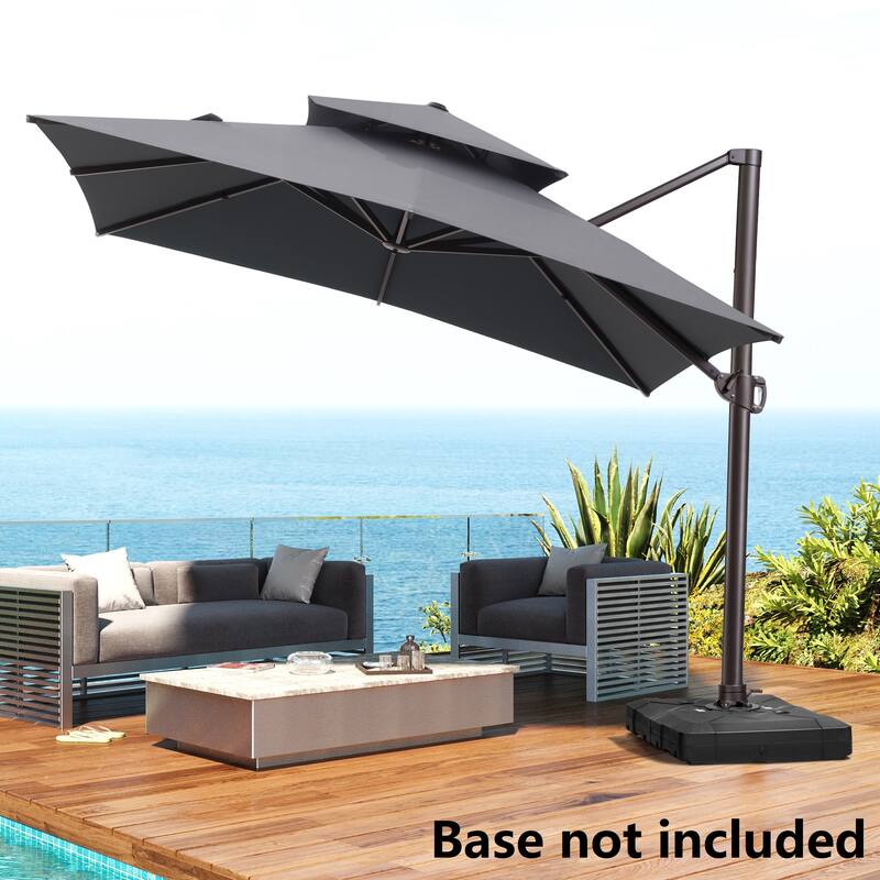 Outdoor Patio Cantilever Offset Umbrella 10 ft Square Double Top without Base - Dark Gray