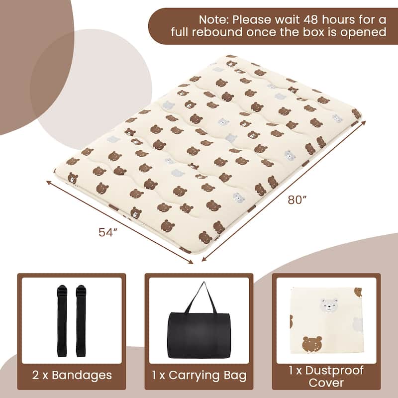 Futon Mattress Floor Bed with Removable Cover and Portable Roll-Up Sleeping Pad for Home or Travel