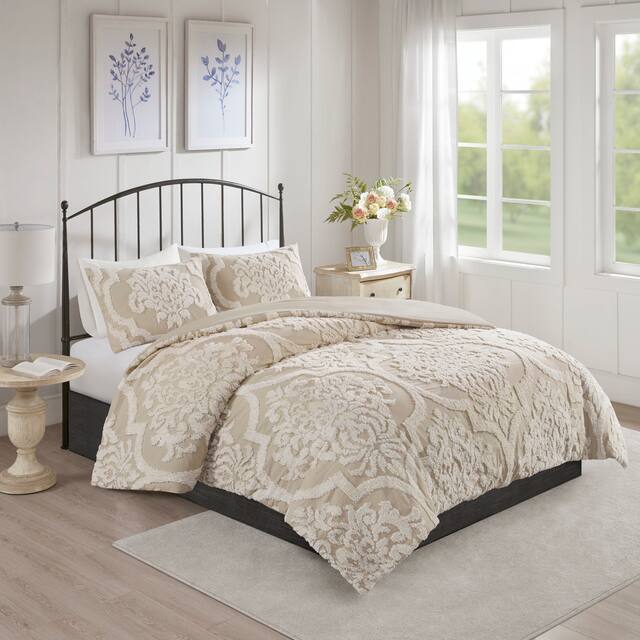 Madison Park Aeriela Tufted Cotton Chenille Damask Duvet Cover Set