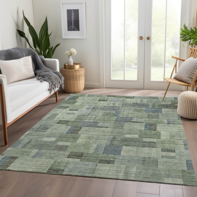 Machine Washable Indoor/ Outdoor Chantille Contemporary Blocks Rug - Green - 2'6" x 3'10"