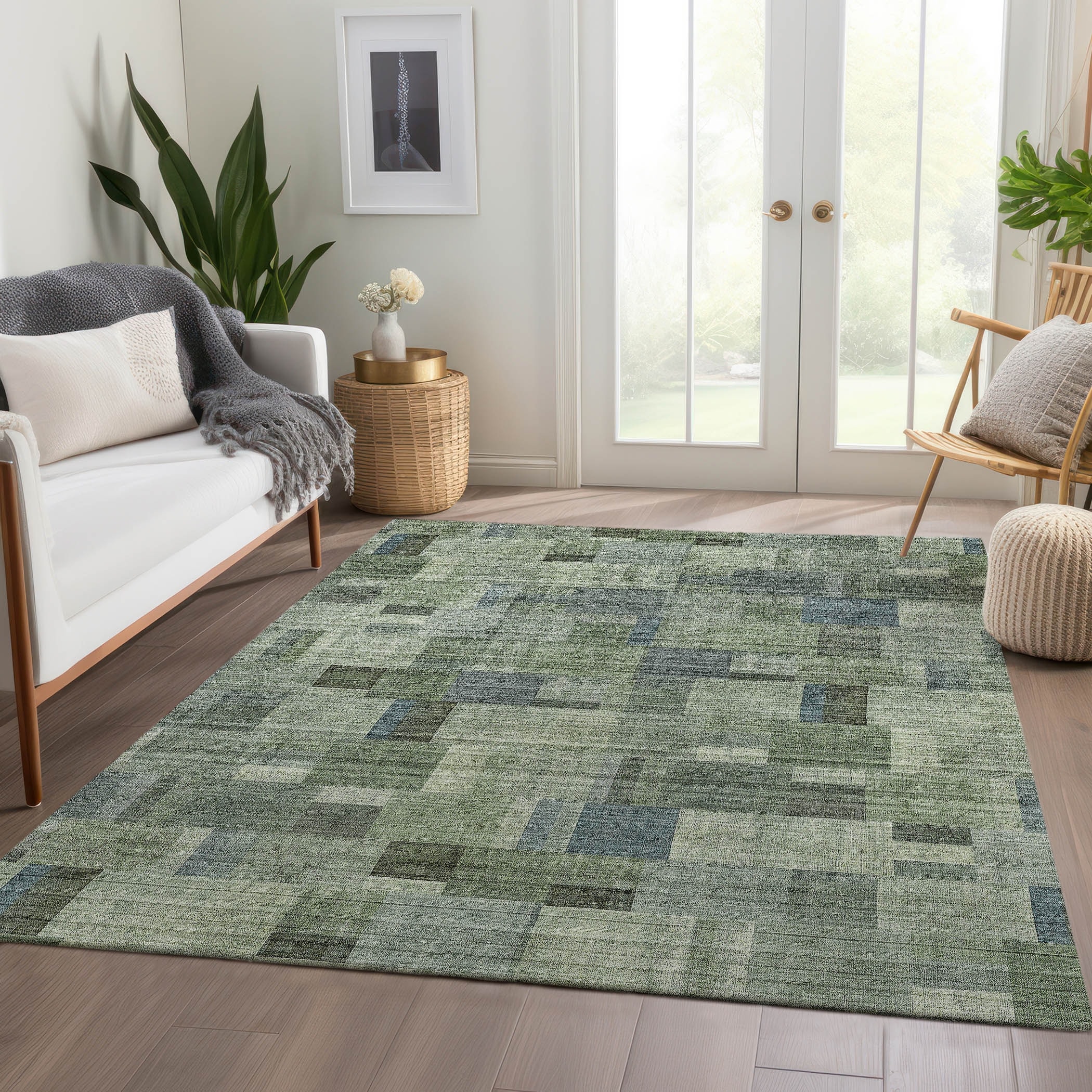 Machine Washable Indoor/ Outdoor Chantille Contemporary Blocks Rug
