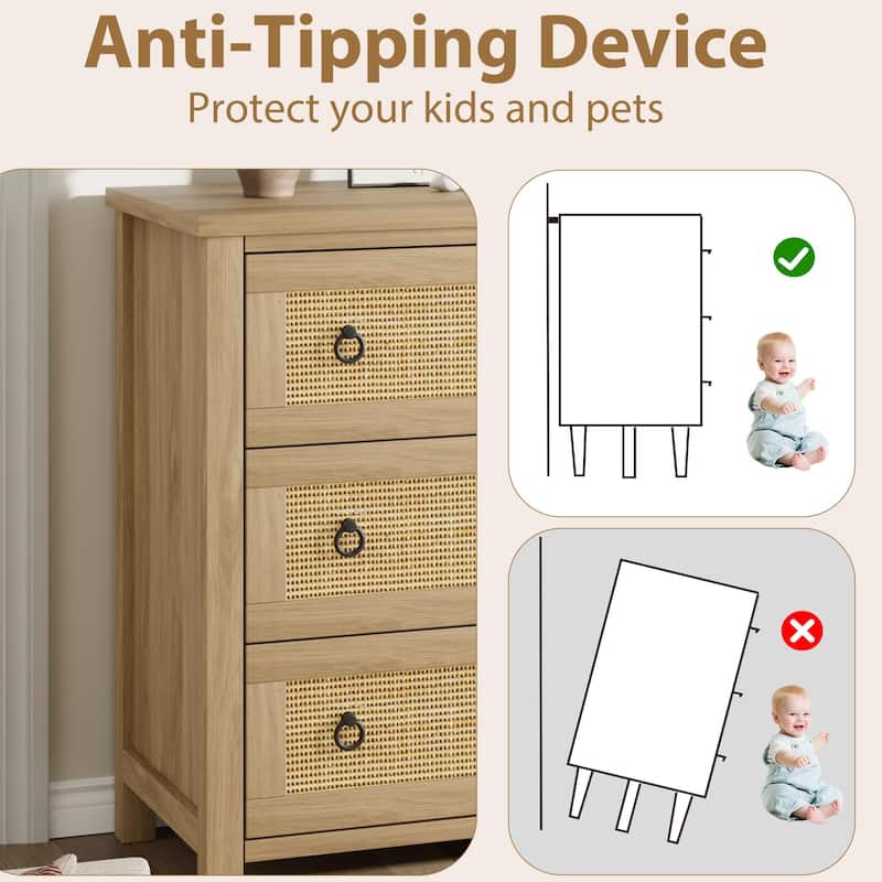 Boho Wide Drawer Dresser with Storage, Wooden Closet Dressers Chest of Drawers Freestanding for Bedroom