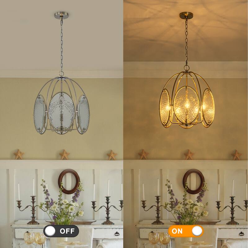 5-Light Mid-Century Modern Bronze Chandelier with Ripple Glass - Dia.17.72-in