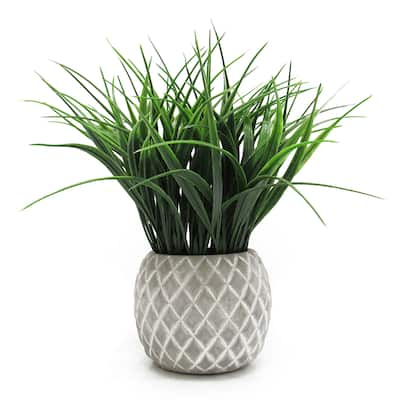 Artificial Wheat Grass Plant in Round Clay Pot 10in - 10" H x 12" W x 12" DP