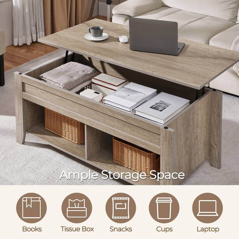 Yaheetech Rectangular Lift-Top Coffee Table with 2 Open Shelves,47.5"