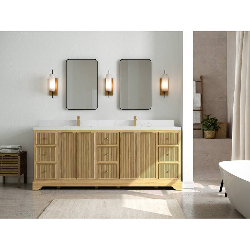 Willow Collections 84 in. W x 22 in. D Austin Solid Teak Wood Double Sink Bathroom Vanity with Countertop