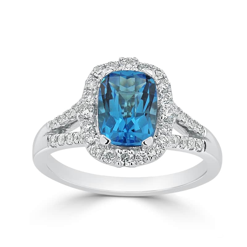 Auriya 1 3/4ct Cushion-cut Swiss Blue Topaz Halo Diamond Engagement Ring 3/8cttw 14k Gold