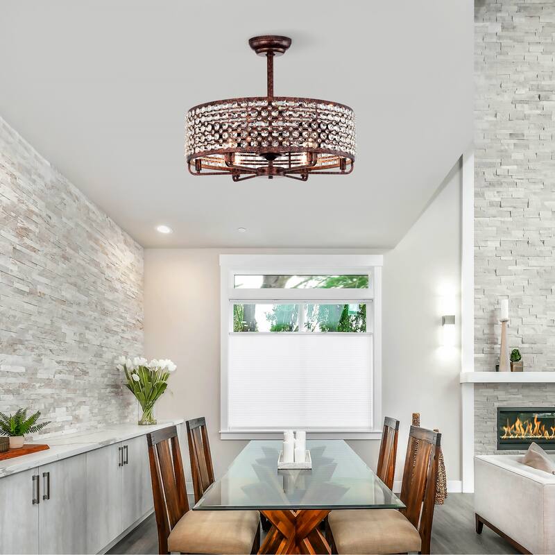 Modern Crystal Ceiling Fan Light with Crystal Shade and 6 Speed Settings, Reversible Motor for Bedroom and Living Room