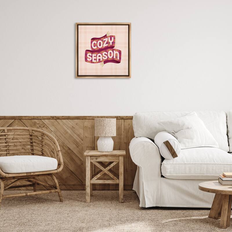 Stupell Cozy Season Scarf on Plaid Framed Floater Canvas Wall Art Design By Sarah Hickman