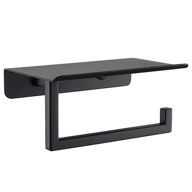 Bath Wall-Mount Single Post Toilet Paper Holder with Shelf - Black