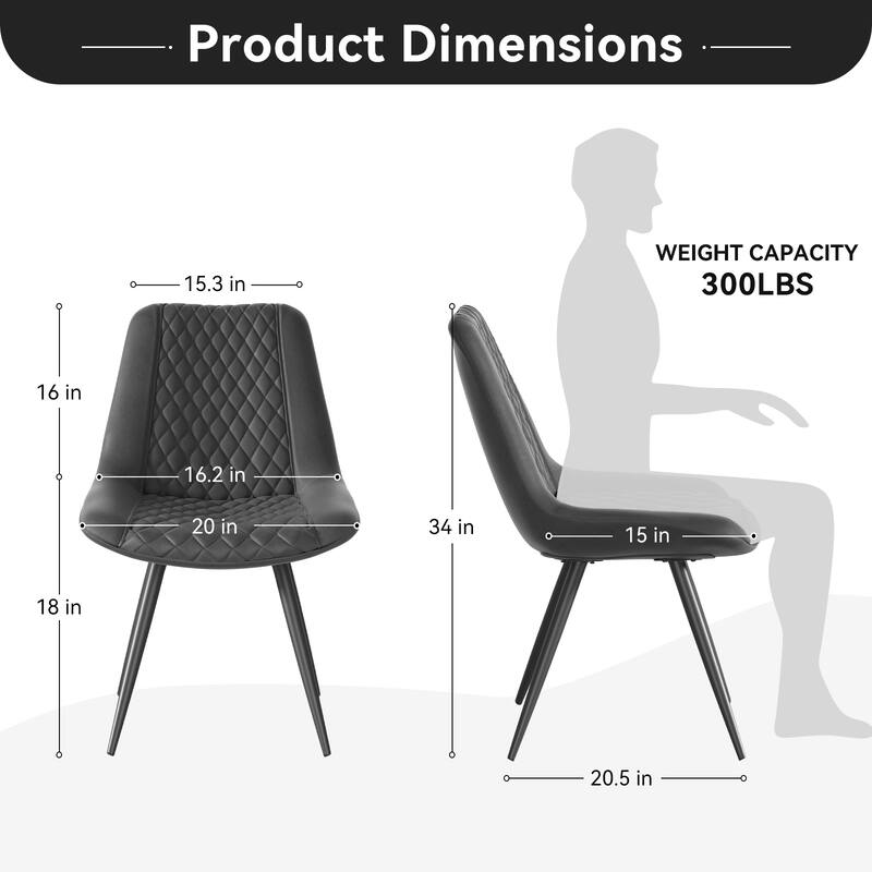 ​2-Pack Black PU Leather Dining Chairs - Diamond Stitch Ergonomic Design w/Iron Frame